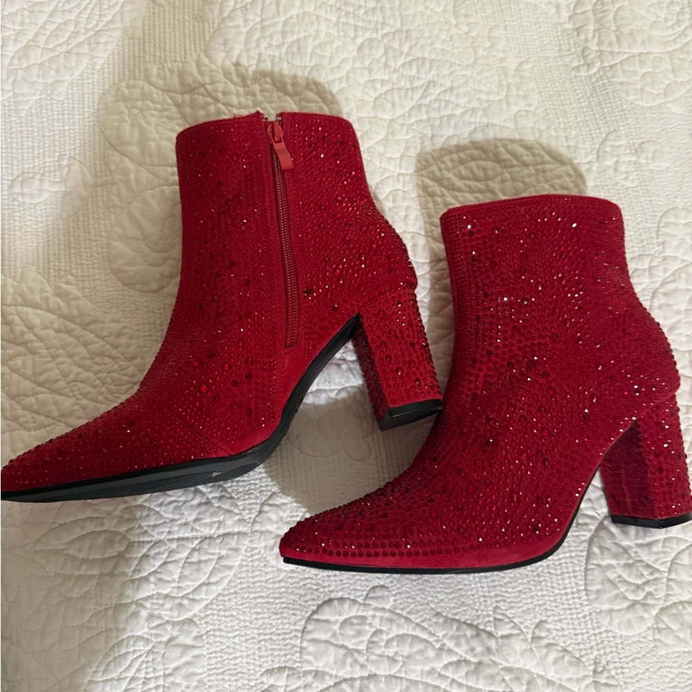 NWOT Red Rhinestone Boots